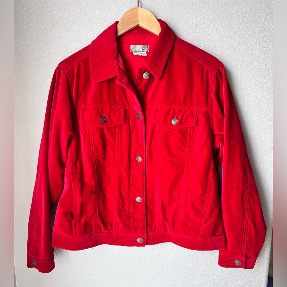 The Territory Ahead Red Velvet Button Up Trucker Jacket Women’s Size Medium